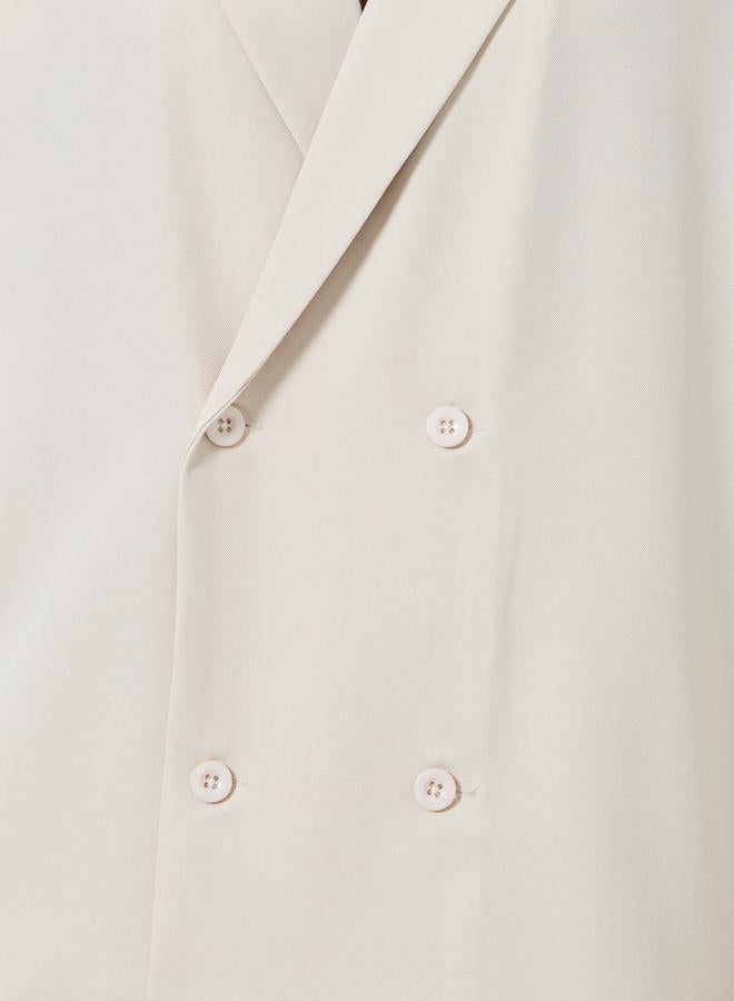 Styli Men Beige Notch Collar Double Breasted Oversized Shirt - Image 3